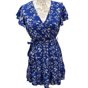SHEIN Blue Flutter Sleeve V-Neck Sundress Sz M